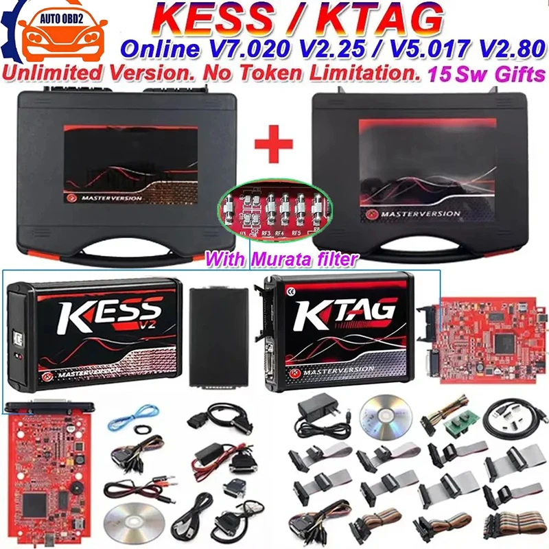 KTAG V7.020 V2.25 Red PCB Red European ECU Programmer Unlimited Points Networkable Online KESS V5.017 K-TAG 7.020 OBD2 Tuning