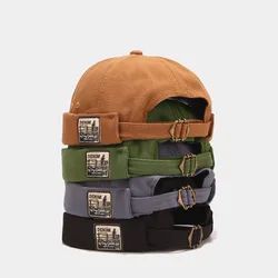 Men Women Color Elastic Panels Docker Hat Retro Dome Melon Brimless Beanie Cap Unisex Skullcap Sailor Cotton Mechanic Trendy