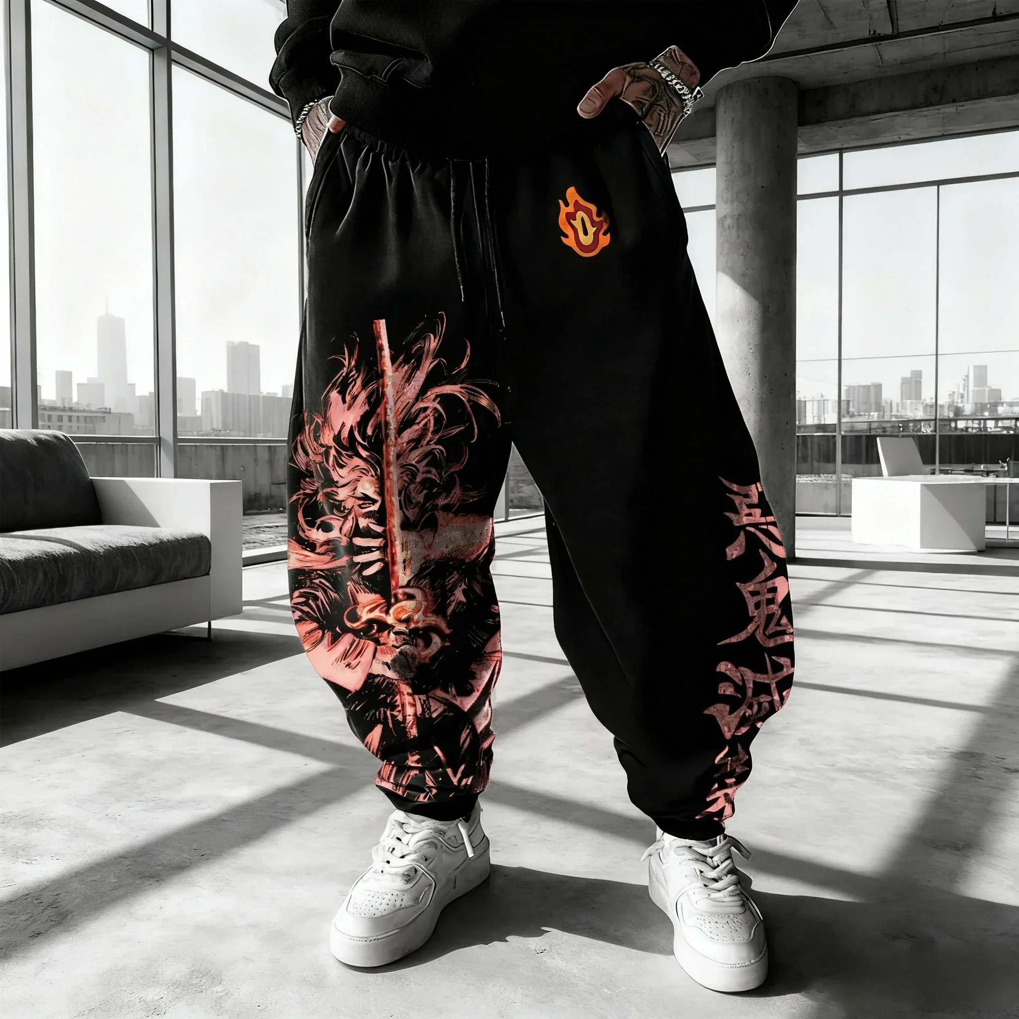 

Demon Slayer Anime Print Plus Size Sweet Pants Men's and Women's Spring/Autumn New Harajuku Casual Daily Cotton Taped Pants