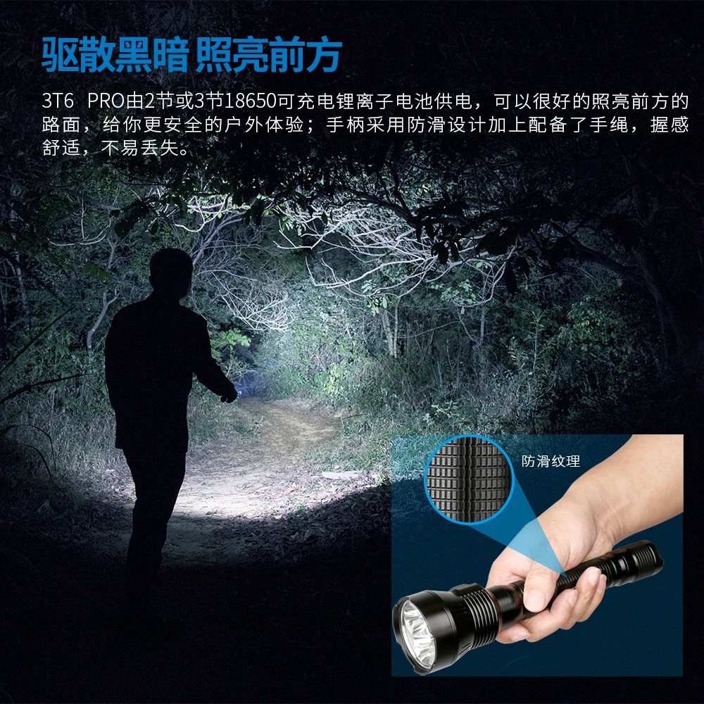 TrustFire 3T6 pro Hunting Flashlight High Intensity CREE LED Tactical Beam IP68 Waterproof Durable Construction for Outdoor Use