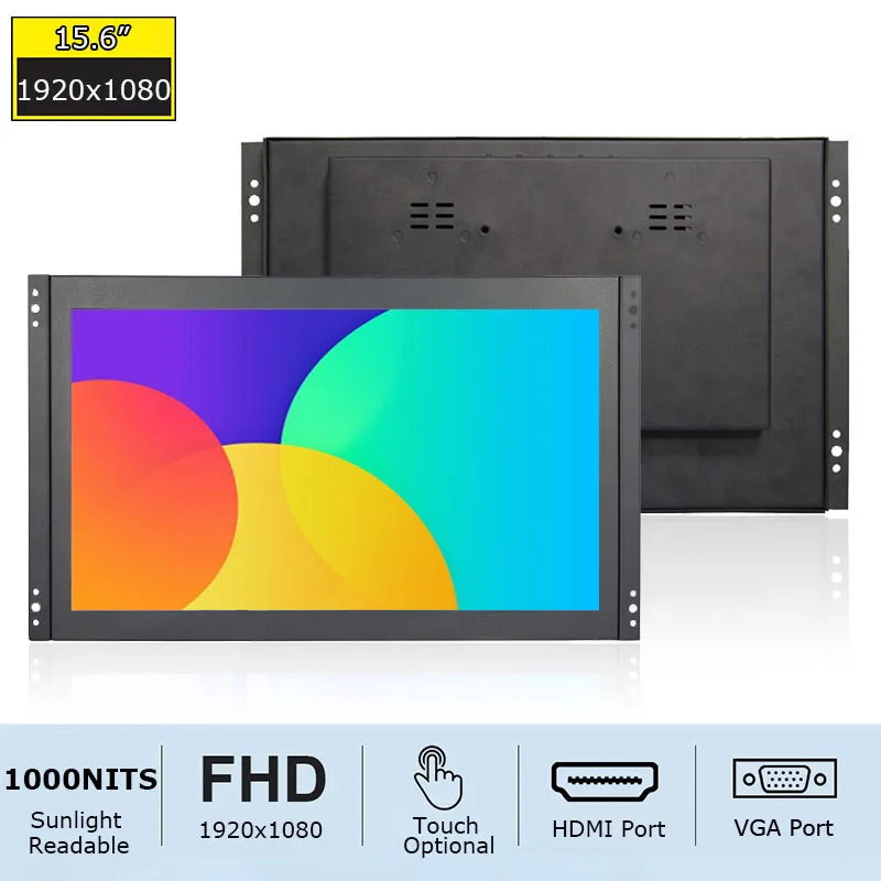 

15.6 Inch Open Frame 1000 Nits 1920x1080 Resistive/Capacitive Touch Screen Monitor With VGA HDMI For Kiosk/Industrial Machine