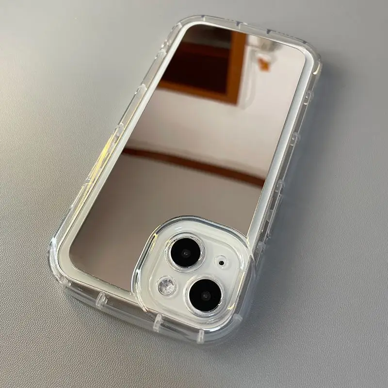 Luxury Transparent Mirror Phone Case for IPhone 16 15 14 13 12 11 XS Pro Max X XR 7 8 Plus Comes with Makeup Mirror Phone Case