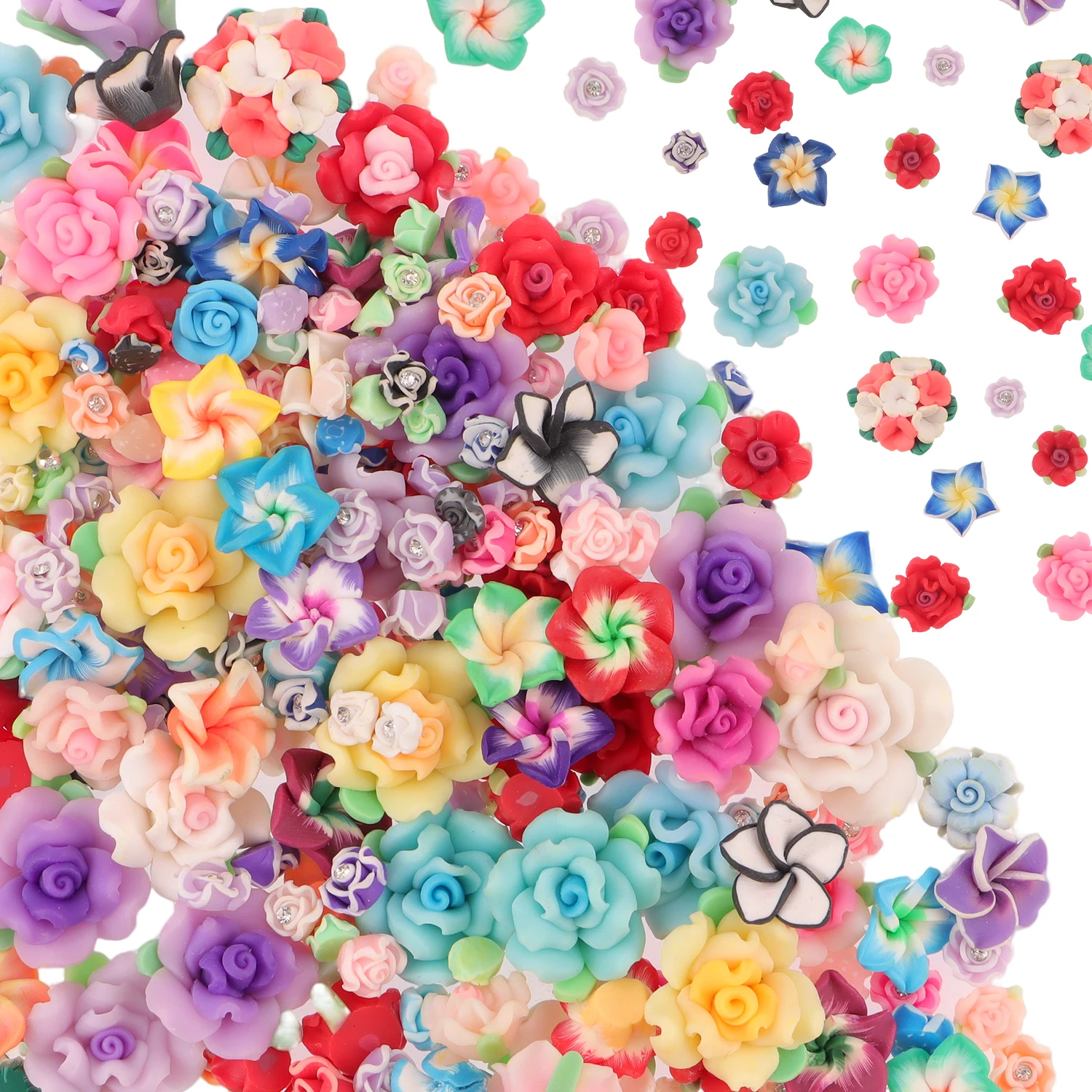 

50/100pcs/lot Mixed Size and Style Fimo Polymer Clay Flower for DIY Craft Randomly Loose Spacer Beads For DIY Accessories
