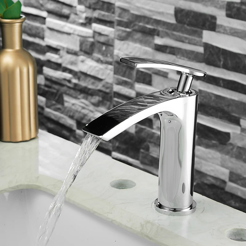 

Becola Waterfall Basin Faucet Bathroom Hot & Cold Water Brass Faucet Single Handle Deck Mount Bathroom Faucet