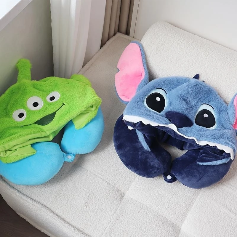 Anime Stitch Alien Neck Pillow, Confortável, Ponto, Escritório, Sesta, Desenhos Animados, Portátil, Com Capuz, Em Forma de U, Presentes para Adulto