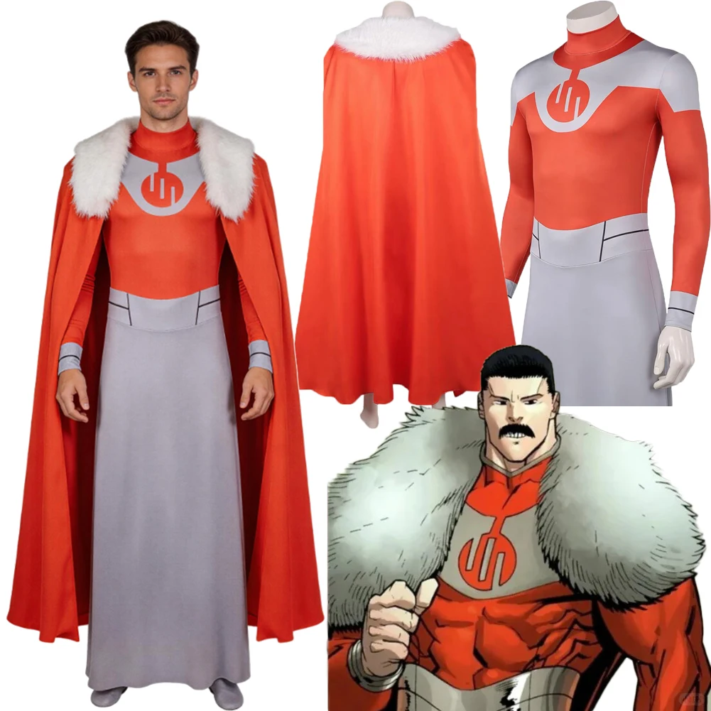 Disfraz de Thragg Invencible de Dibujos Animados, Ropa Roja, Capa, Mono, Disfraz, Uniforme de Halloween para Adultos, Hombres, Carnaval, Fiesta