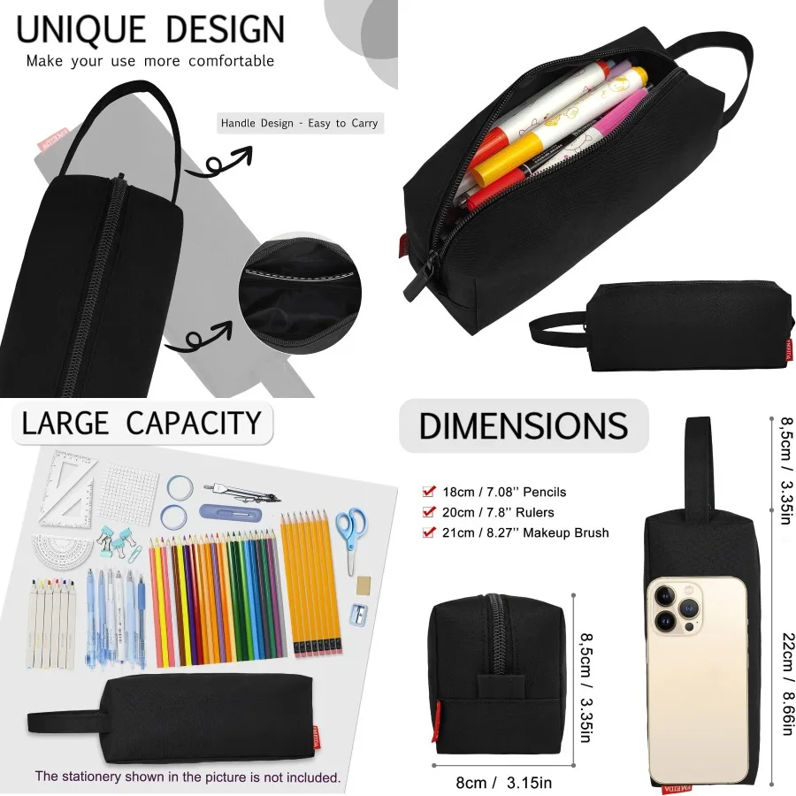 

Fmeida Pencil Case Pouch - Water Resistant Portable Stationery Organizer with Handle for Office and Back to School Supplies - S