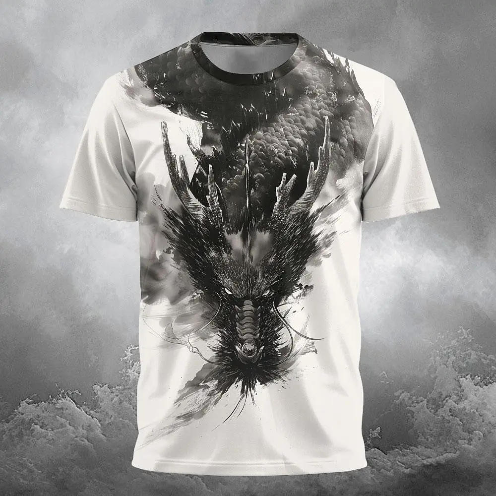 Fashion 3D Chinese Loong Pattern T Shirt For Men Hip Hop Trend Harajuku Streetwear Casual O-neck Short Sleeve Summer Loose Tops