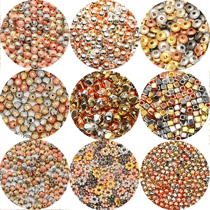 3 4 6 7 8 mm 200pcs Gold color CCB Ball Beads Square Star Round Loose Bead For Making DIY Bracelet Necklace Wedding Jewelry