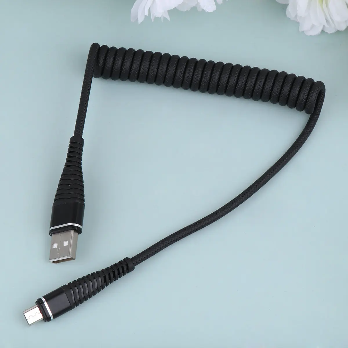 Mobile Phone Charging Cable Telescopic Compact Portable Lightweight Data Transmission USB Charger for Black