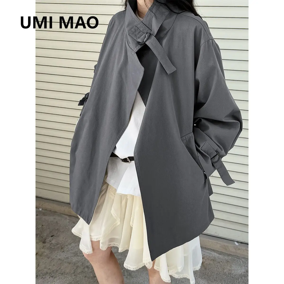 

UMI MAO Deer West British Style Standing Collar Windbreaker Women's Spring New Loose Short Style D-button Open Jacket Femme