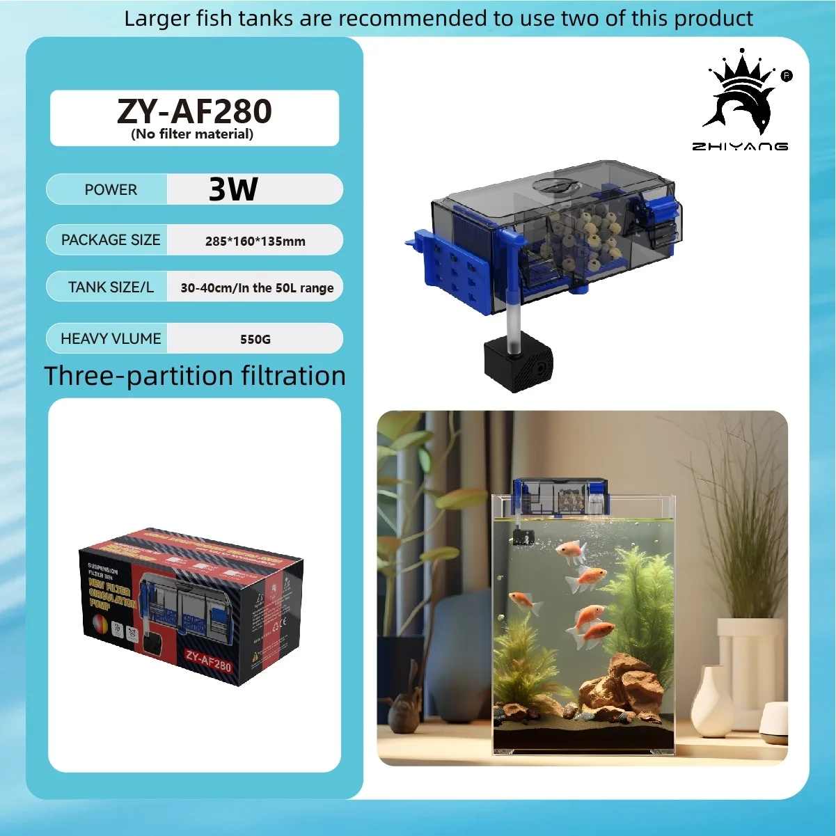 110v 220v wall-mounted new top filter wall-mounted waterfall filter roller circulation oxygenation multi-layer filtration