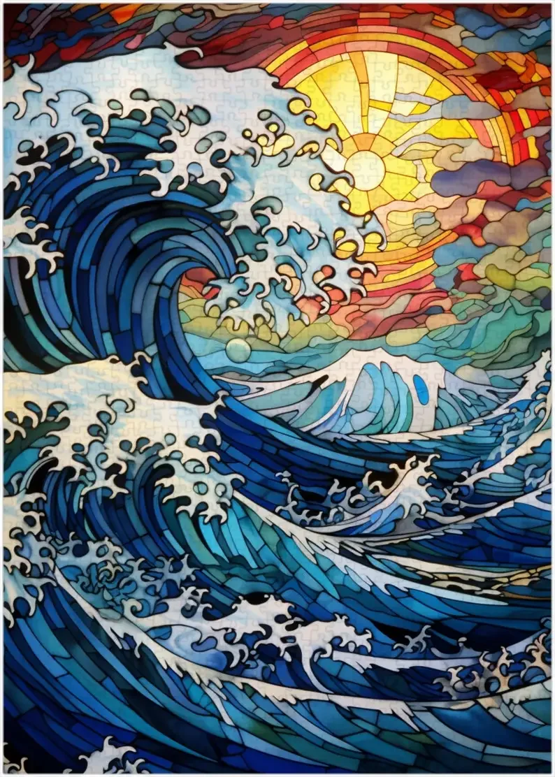 300-1000 ชิ้นกระดาษปริศนากระจกสีคลื่นใหญ่ชุดปริศนาจิ๊กซอว์คุณภาพสูงครอบครัวสนุกกิจกรรมของขวัญที่สมบูรณ์แบบ