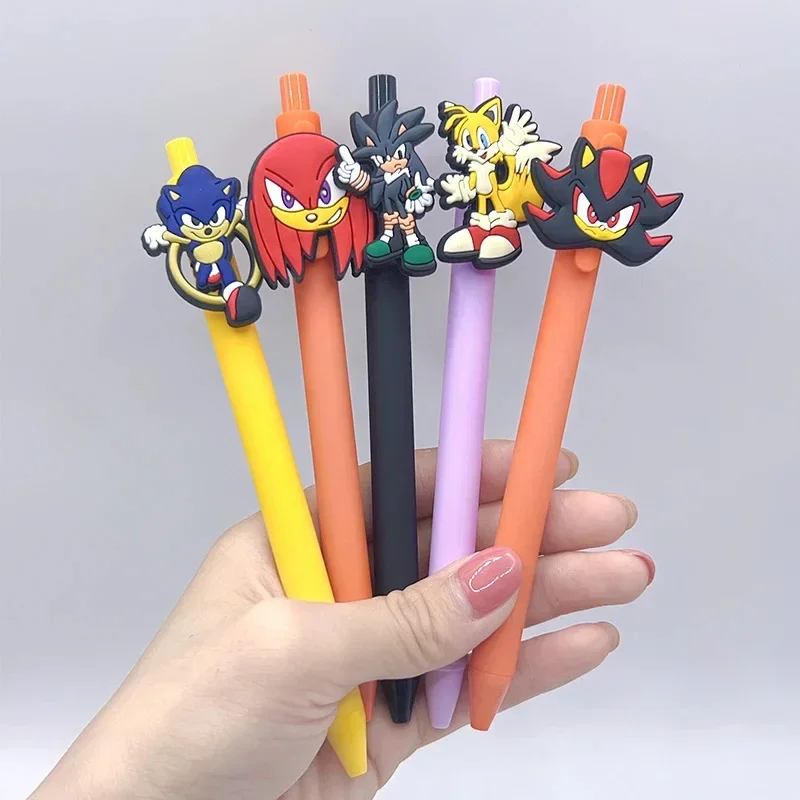 5 pezzi Sonic The Hedgehog Anime Cartoon penna nera portapenne Kawaii materiale scolastico di cancelleria giocattolo regalo per feste di compleanno per bambini