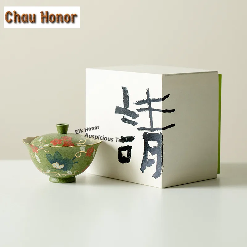 70ml Hand-painted Butterfly Love Flower Gaiwan Creative Tea Tureen Tea Bowl With Lid Kit Tea Maker Cover Bowl Tea Ceremony Gifts