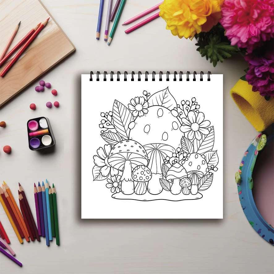 Mushroom Coloring Book - 8.27 x 8.27 inches 32 pages coloring book - ideal gift for family or friends
