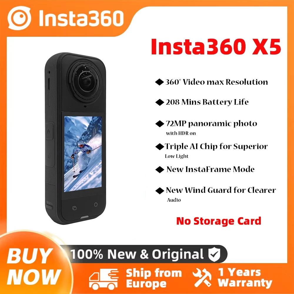 Insta360 X5 Action Camera New 8K 30fps Replaceable Lenses Triple AI Chip Superior Low Light 185 Mins Run Life Insta 360 X5