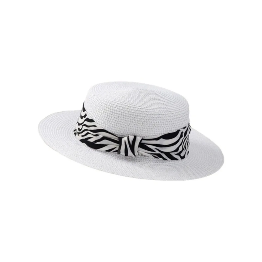 

with Leopard Print Belt Straw Woven Hat Wide Brim Flat Top Sunscreen Bucket Hat Korean Style Sunshade Women's Sun Hat Seaside