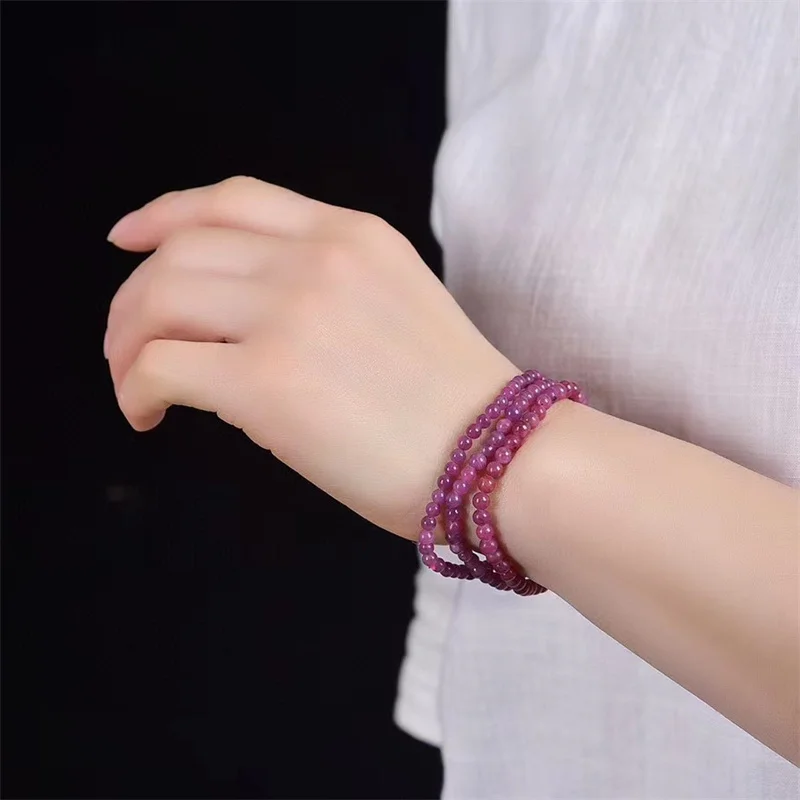 4MM Natural Ruby Bracelet Fashion Energy Stone Reiki Healing Gemstone Crystal Strand Yoga Gift 1PCS