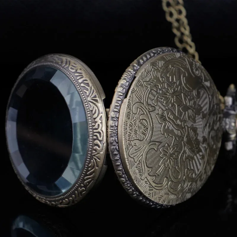 ブロンズゴージャスなカラーブロックローマンデジタルダイヤルクォーツスチームパンク懐中時計男性と女性のネックレスペンダントチェーンギフト付き