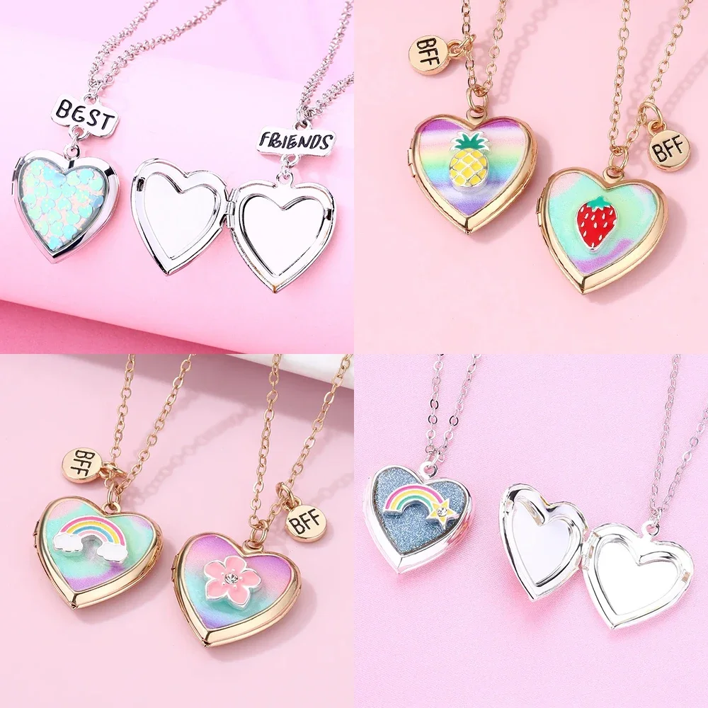 Sweet Peach Heart Shaped Necklace for Women Girls Opening and Closing Photo Box Flower Fruit Pendant Chain Gift Graduation Gift