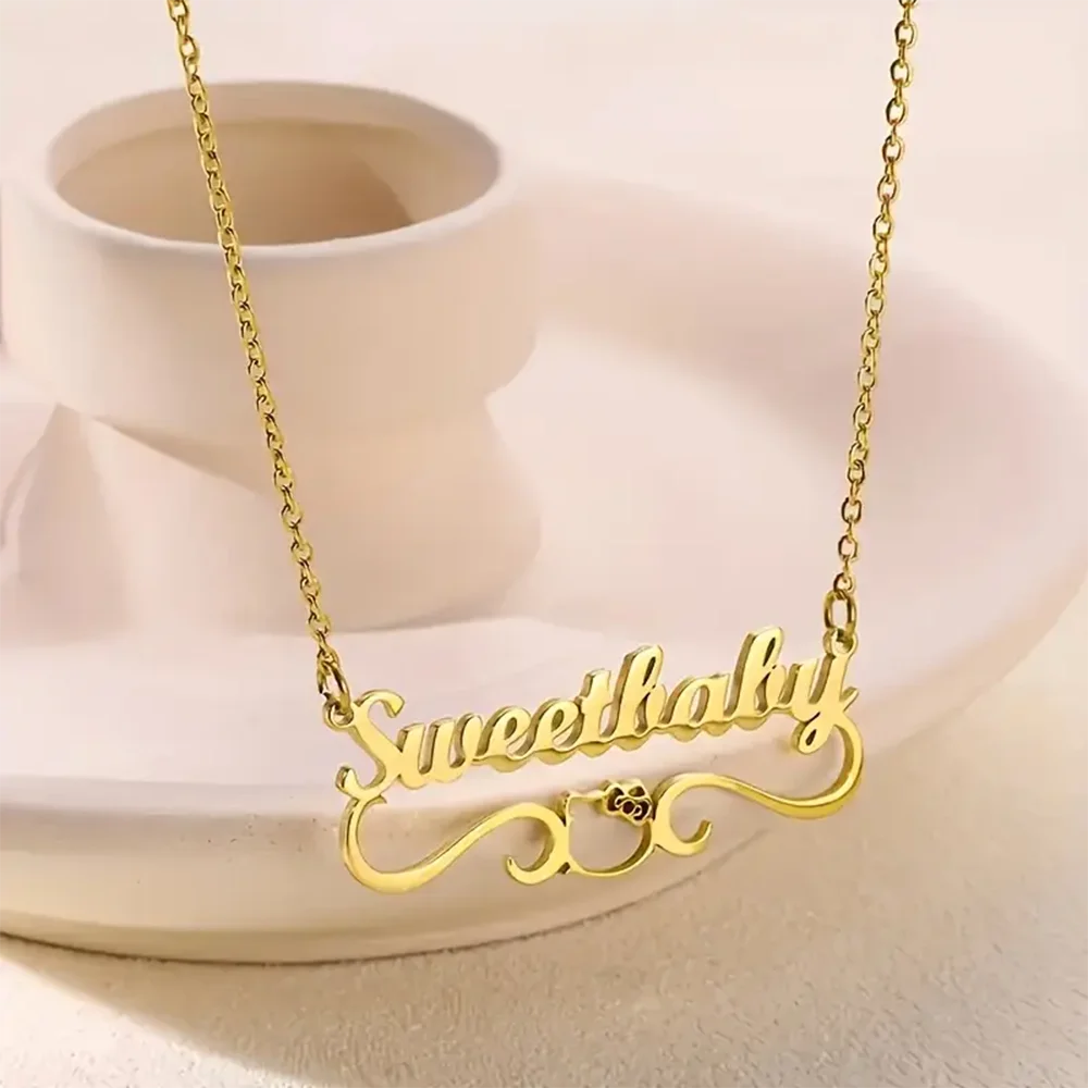 

Personalized Stainless Steel Name Necklace For Women Girls Custom Cute Gold Color Jewelry Birthdays Nameplate Gift Christmas