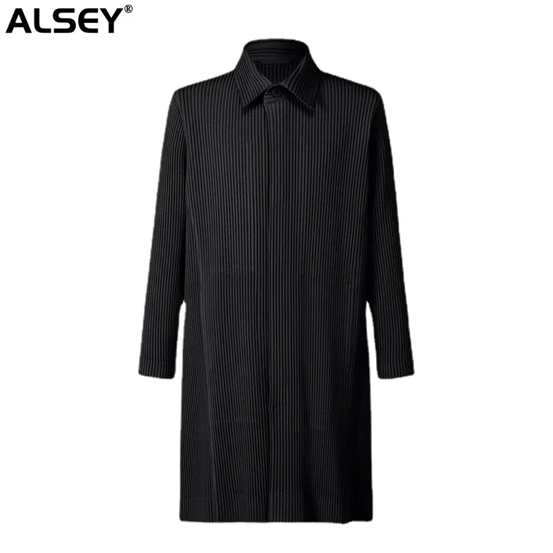 

ALSEY Miyake Overcoat High Sense Men's Autumn Winter New Lightly Mature Korean Style Light Luxury Men's Long Pleated Coat