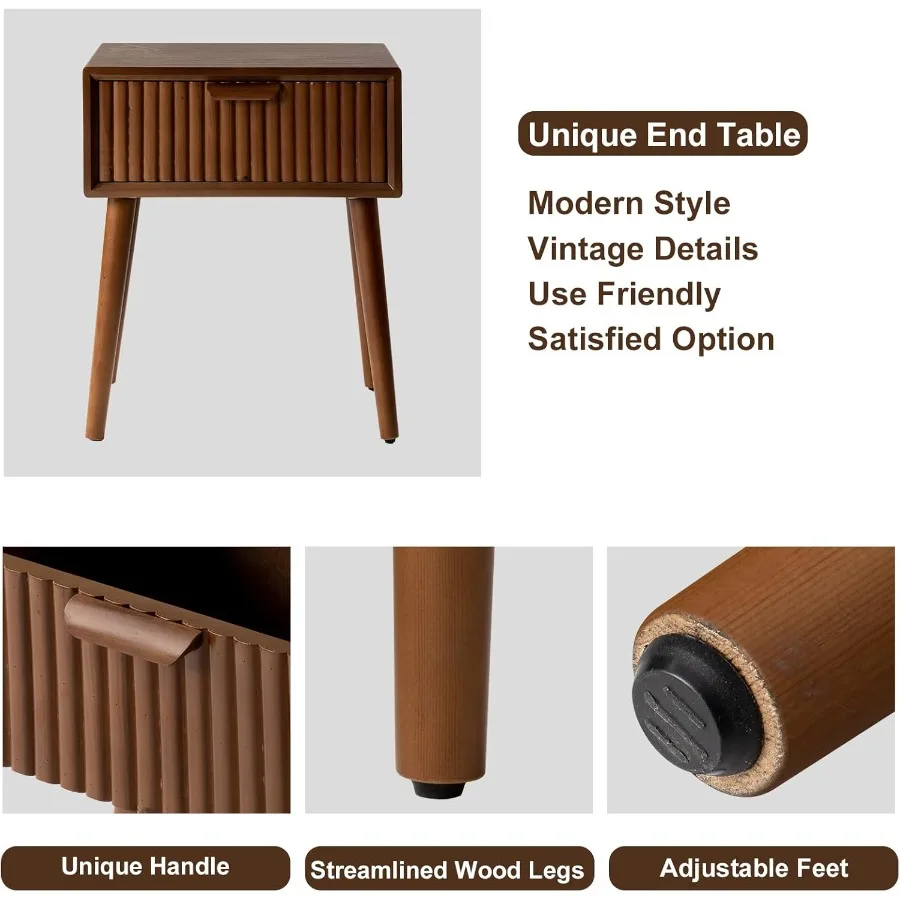 منضدة حديثة مع درج طاولات بجانب السرير مجمعة بالكامل مع درج منضدة منتصف القرن مع أرجل خشبية صلبة ونهاية صغيرة