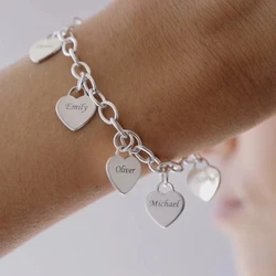 Bracelet à breloques en forme de coeur personnalisé pour femme, nom personnalisé, bijoux en acier inoxydable, cadeaux