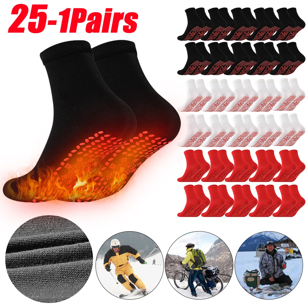 

25-1Pairs Tourmaline Winter Self Heating Socks Warm Thermal Health Care Socks Slimming Health Short Sock Elastic Magnetic Sock