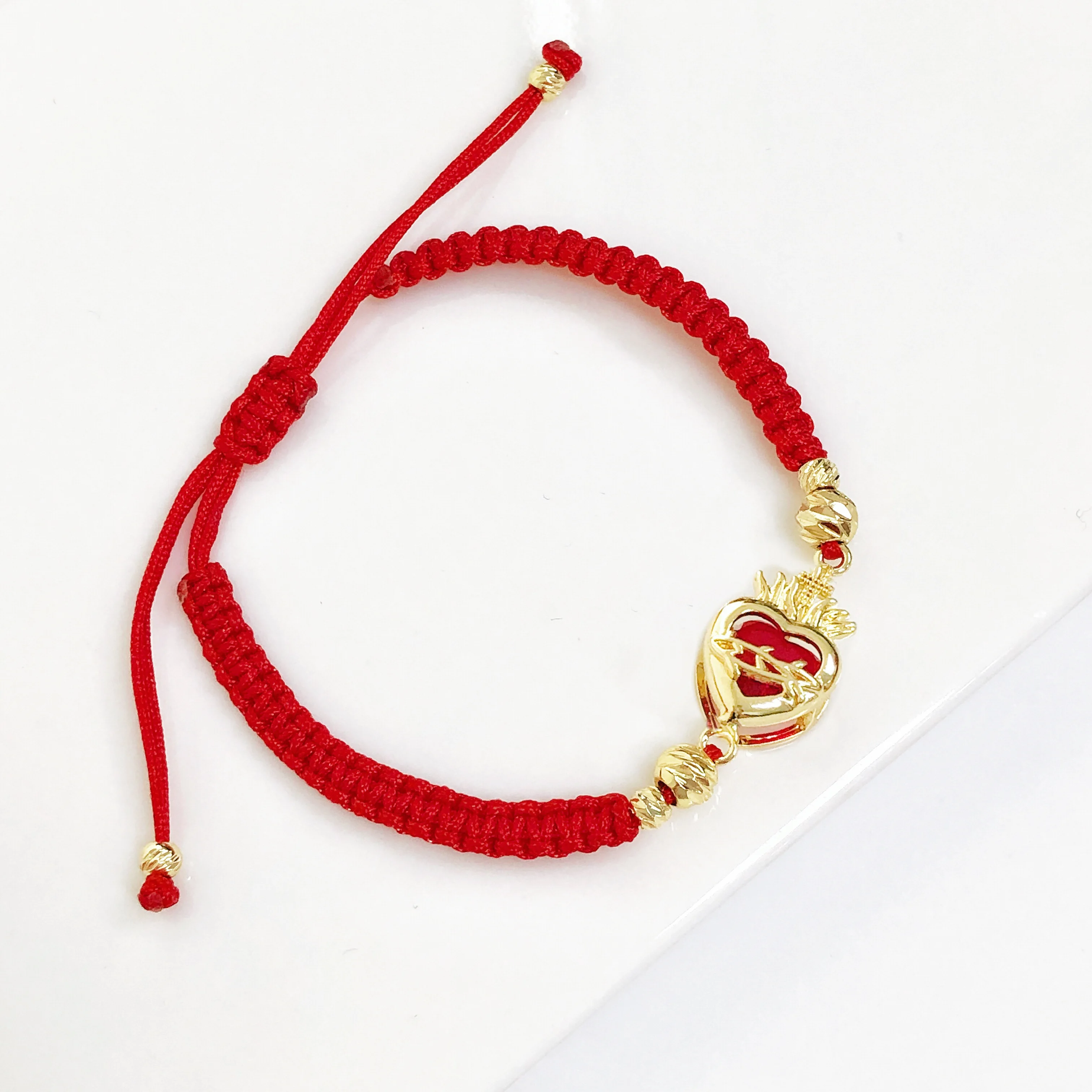 Braided Sacred Heart Shaped Crystal Cross Bracelet