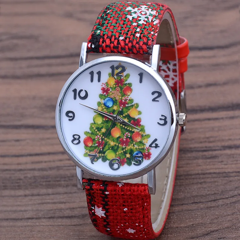 Montre à quartz avec bracelet en cuir brillant pour femme, arbre de Noël décontracté, cadeau d'anniversaire
