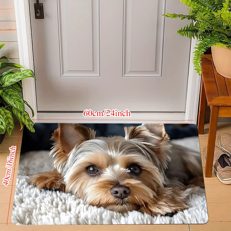 Cute Yorkshire Terrier Door Mat Adorable Puppy Face Close-Up Photo Print Pet Lover Gift Soft Non-Slip Welcome Mat