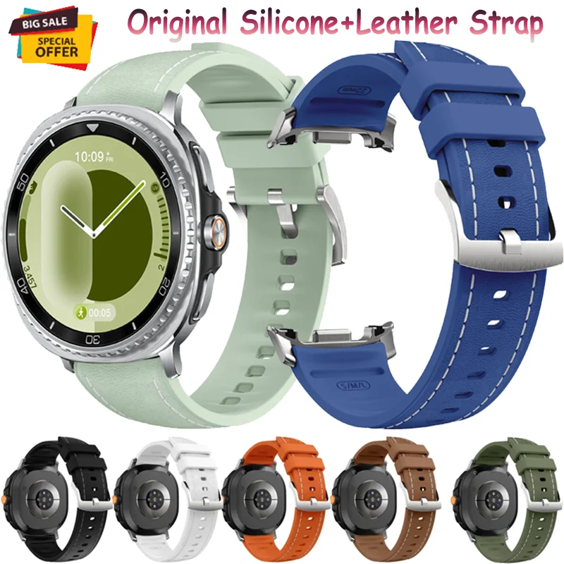 Original Silikon + Lederarmband für Samsung Galaxy Watch 8 Classic 46 mm, bequemes, atmungsaktives Armband Galaxy Watch 8 40 mm 44 mm