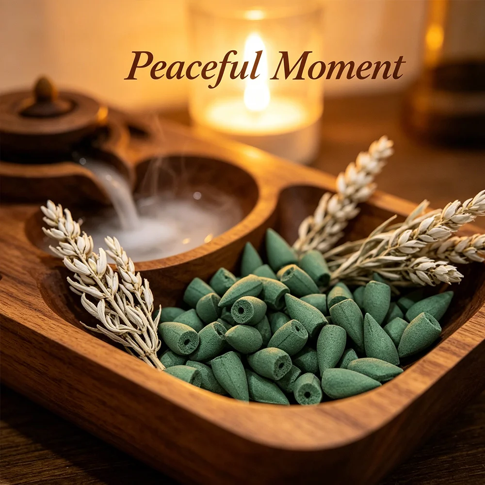 White Sage Scented Backflow Incense Cones, Natural Aromatic Fragrance, White Sage Incense Powder, Soaked in Essential Oils, with a Rich, Long-Lasting Scent, Perfect for Yoga, Meditation, Reading, Hosting Guests, and as a Room Decoration Gift. view 3