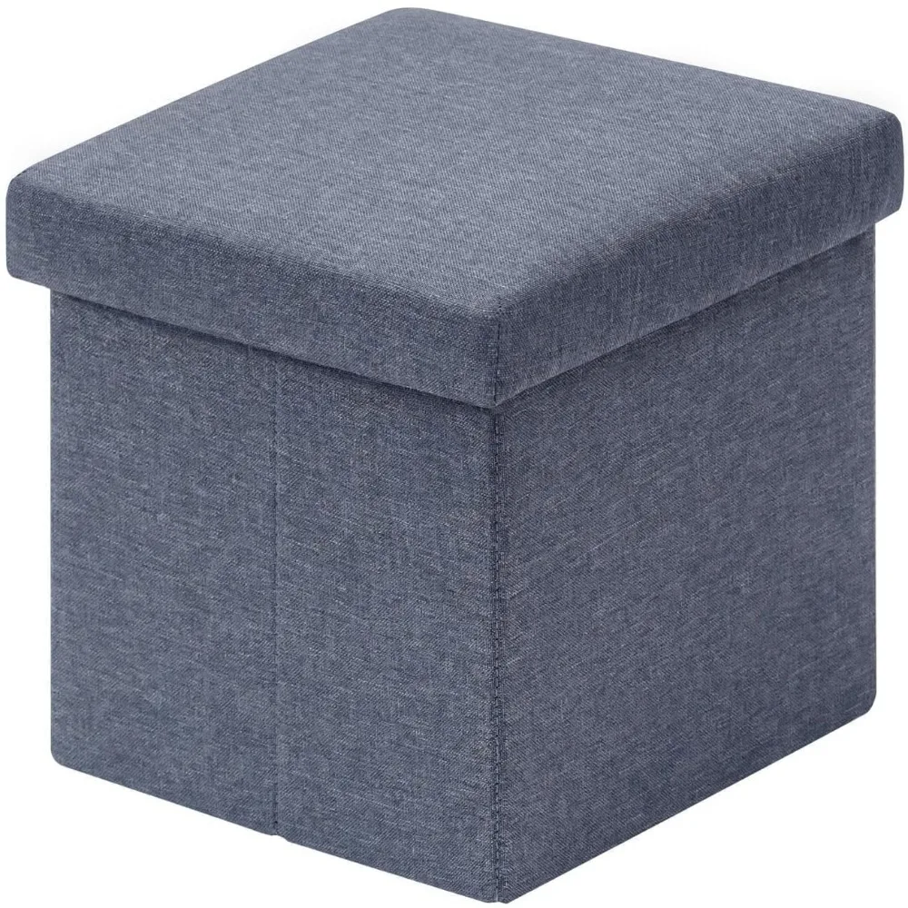 

B FSOBEIIALEO Storage Ottoman Cube, Linen Small Foot Seat, for Living Room, Bedroom, Home Office, Dorm Storage Footrest Blue 11.