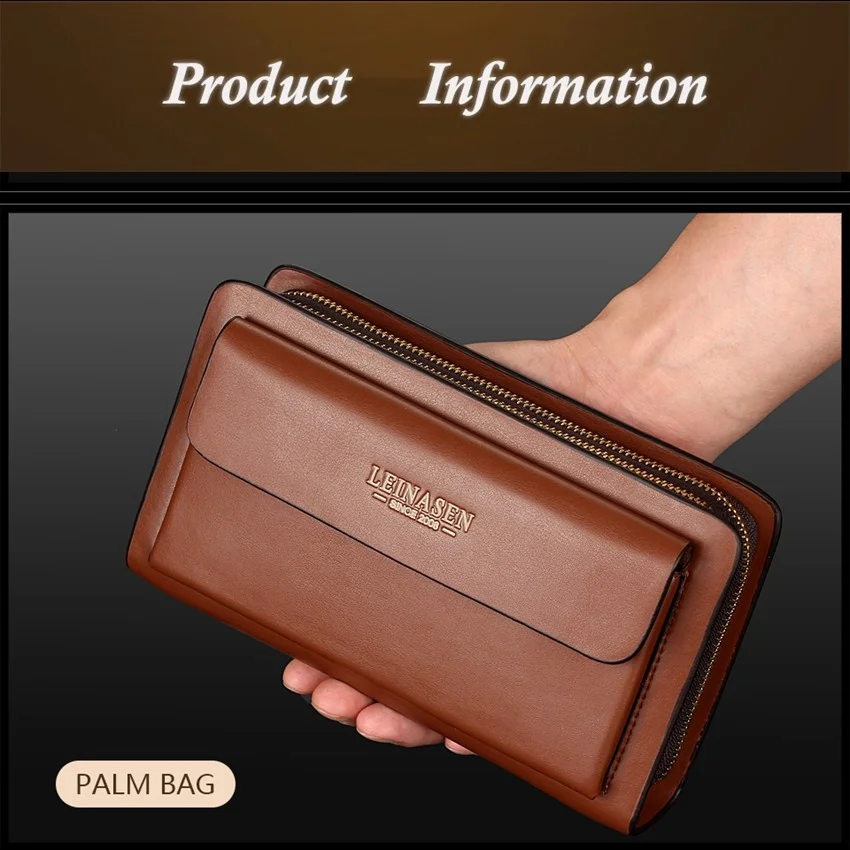 Business Men's PU Leather Wallets Handbag Large Capacity Two Zippers Clutch Bag Card Holder Phone Bag Bill Pocket