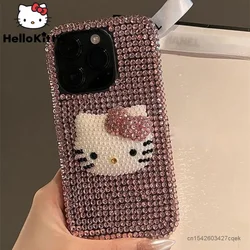 Sanrio Hello Kitty Full Pink Rhinestone Luxury Phone Cover For Iphone 12 13 14 15 Pro Max Korean Fashion Protecive Case Apple 11