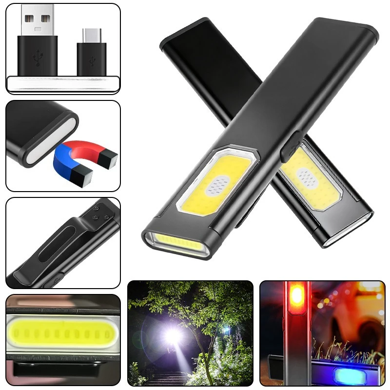 

USB Rechargeable LED Flashlight With Magnetic Tail And Back Clip Outdoor Working Light