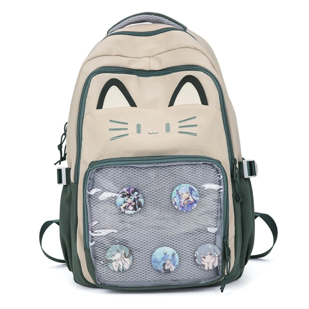 Kawaii Embroidery Cartoon Ita Bag Preppy Style Large Capacity Transparent Pocket Itabag Cute Cat Student School Bag Woman