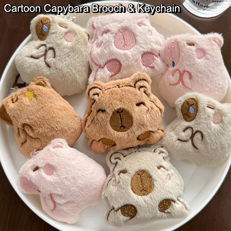 Kawaii Cartoon Capybara Plush Keychain Pendant Fashion Soft Capybara Brooch Cute Novelty Backpack Decoration Accessories Gifts