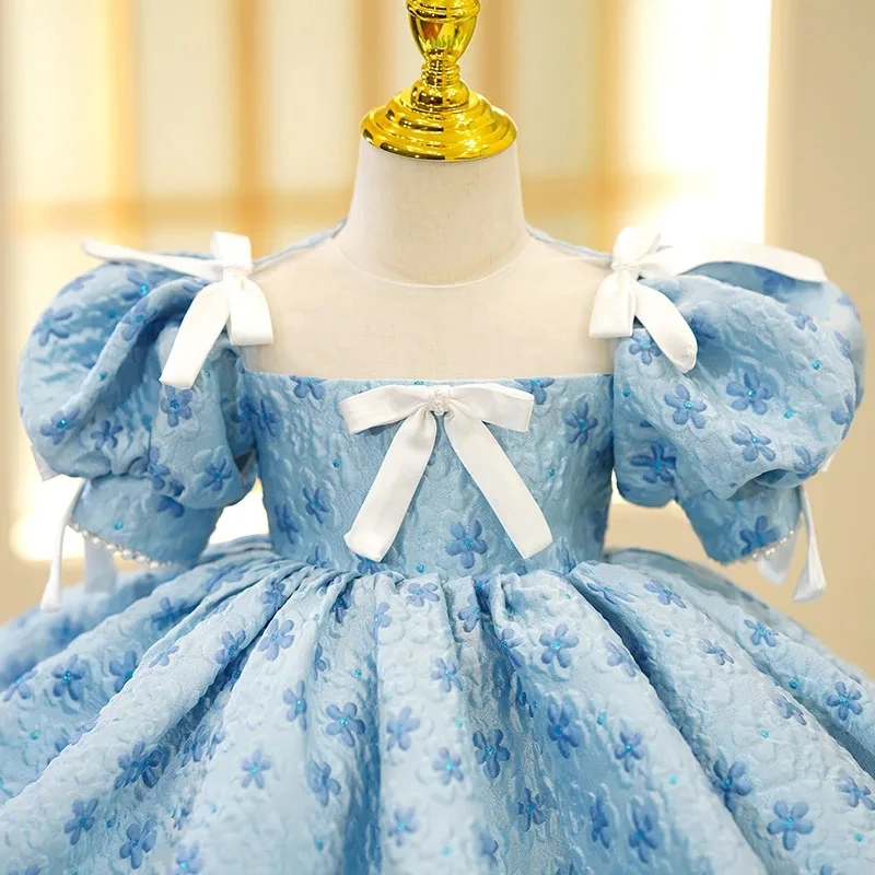 Vestido puffy de princesa infantil com laço, Vestido de noite, Florista, Aniversário do bebê, Primeiro ano, Coreano, 2024