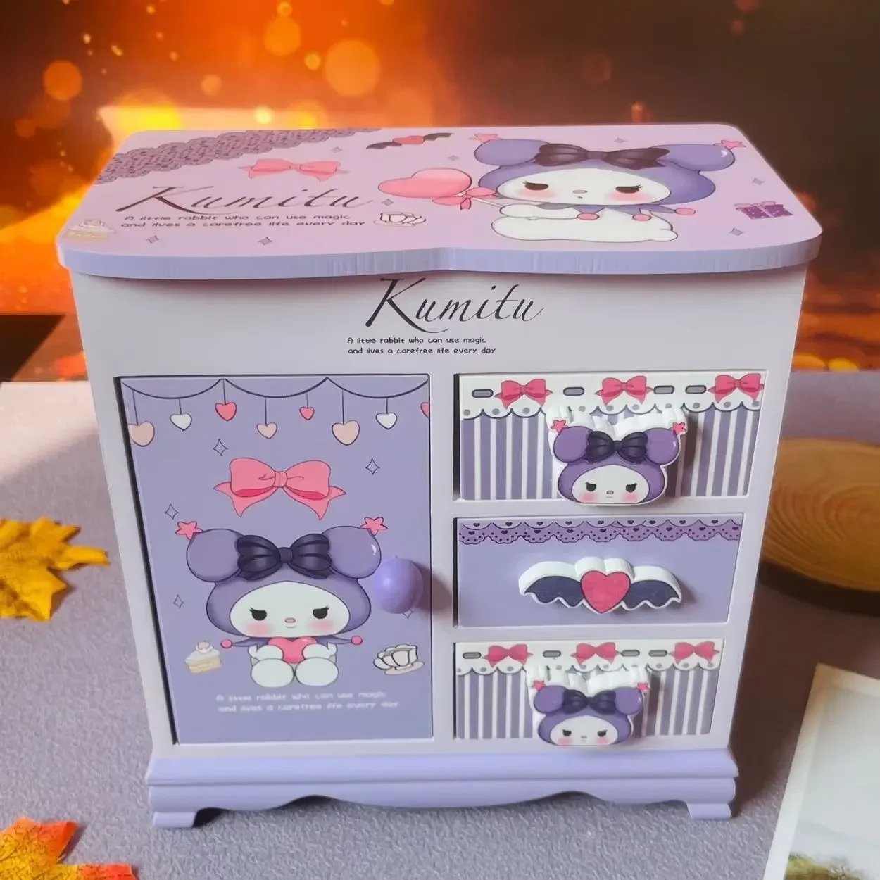 Hello Kitty Kuromi Japanese cute kawaii girl wooden jewelry storage box desktop organizer box as a birthday gift for friends