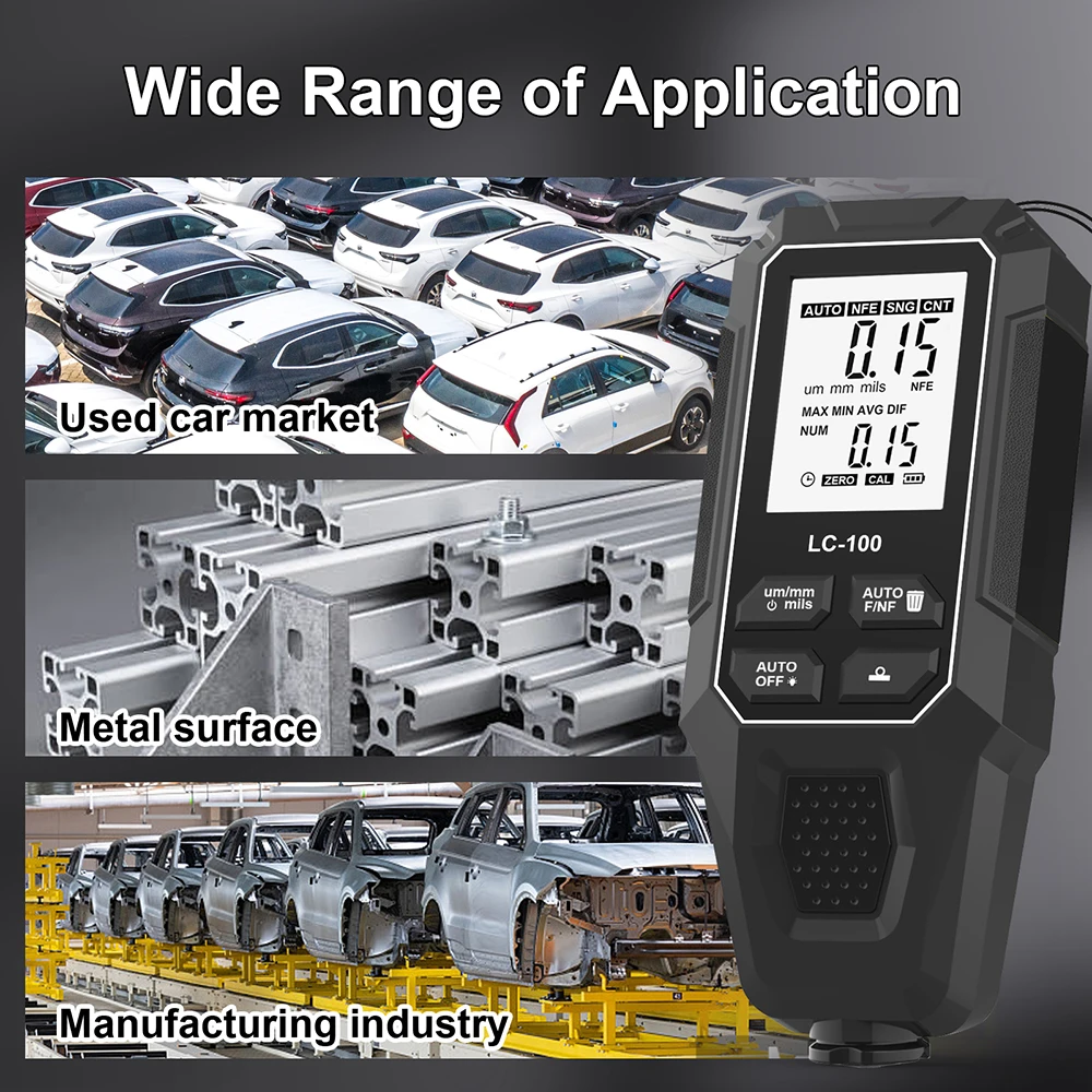 LC-100 Car Paint Thickness Gauge 0-2000UM Fe & NFe Film Coating Automatic Thickness Tester Manual Auto Paint Tools