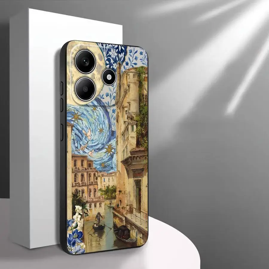 Capa de telefone macia preta para xiaomi redmi note 10s 11s 7 8 13 14 pro plus 9 10 11 12 pro 12s 9s pintura a óleo céu lua