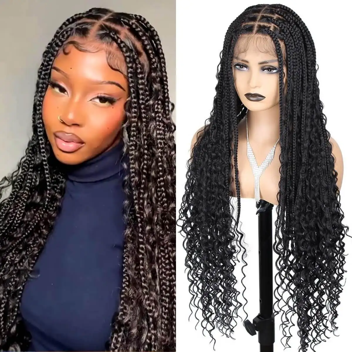 Synthetic 36inches Braided Box Wigs for Black Women Full double Lace Front Box Braided Cornrow Twist Wigs with Baby Hair