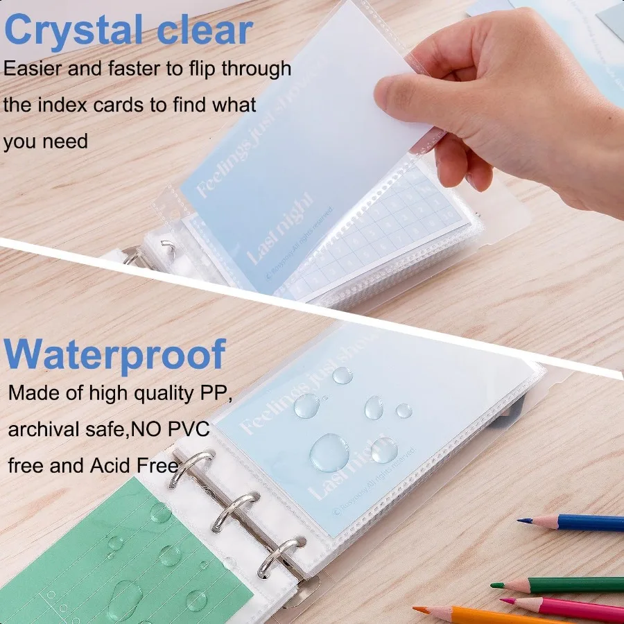 Raccoglitore per schede indice 3×5 con tasche in plastica, piccolo cartella organizzata per ricette Flashcard, quaderni portatili ca