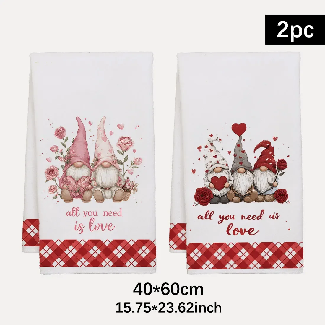 2pcs 40x60cm Valentine's Day Series DishCloth Tea Towel Kitchen Dishcloth Grid  Kitchen Towels, Anniversary New Year Gifts