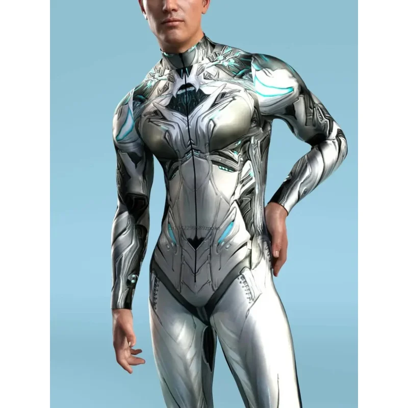 Futuristic Mechanical Armour Jumpsuit Cool Fighter Cosplay Bodysuit Steampunk Costume Halloween Party Shows Men Zentai Suit 2024
