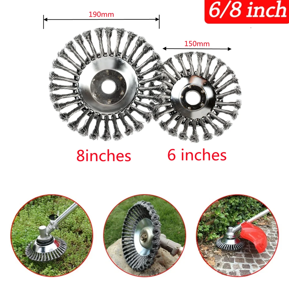 

C2 Upgrade 6/8 Inch Weed Brush Cutter Head Lawn Mower Universal Grass Trimmer Head Steel Wire Wheel Brush Garden Trimmer Head